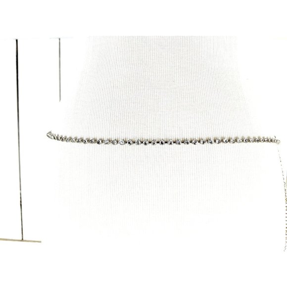 Lightweight skinny silver metal clear glass rhinestone hip chain belt